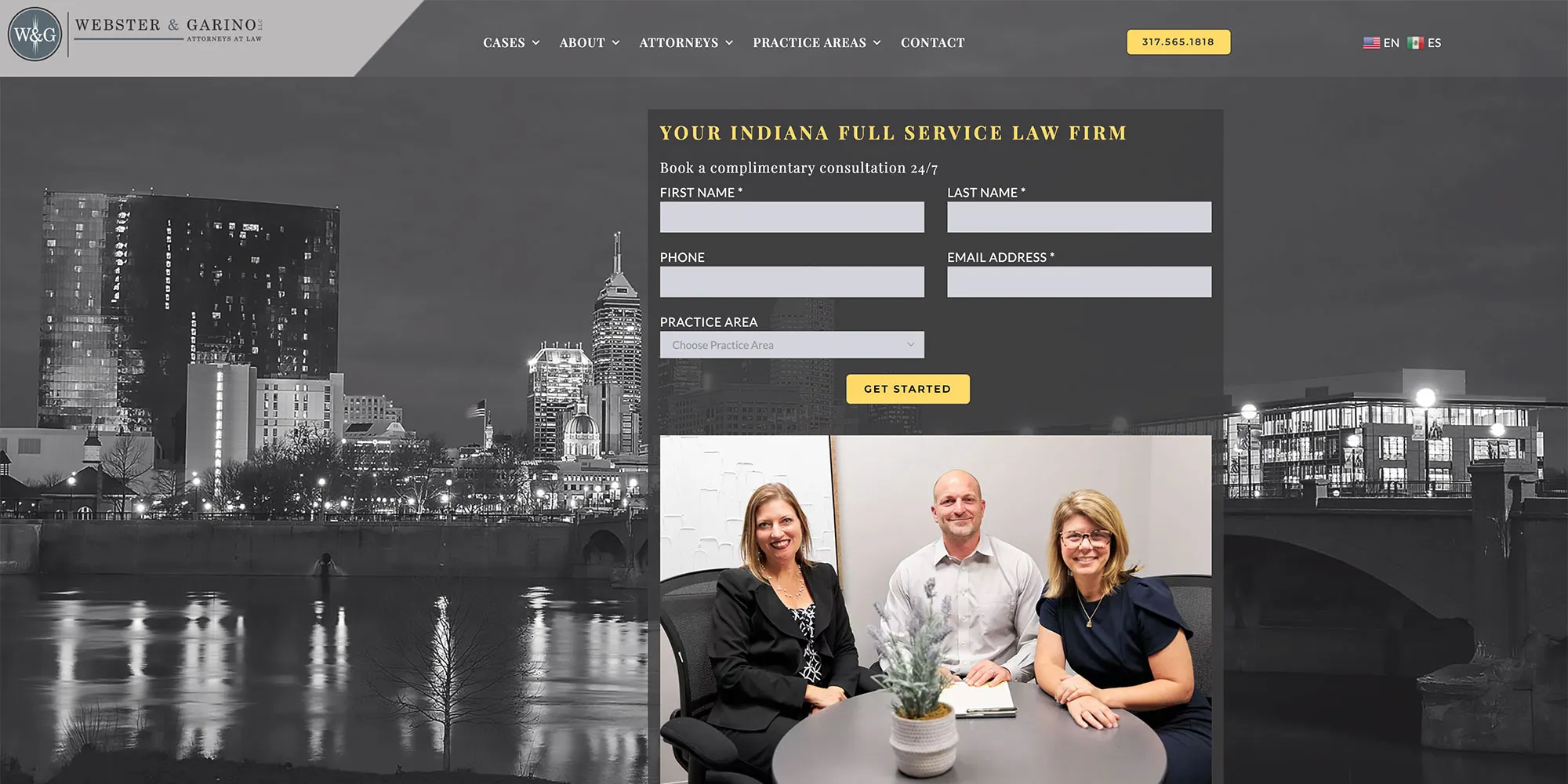 A nighttime cityscape with a black and white photo of a law firm team. This highlights Crown Marketing's expertise in digital marketing services for businesses.| Crown Marketing Digital Marketing Agency Las Vegas