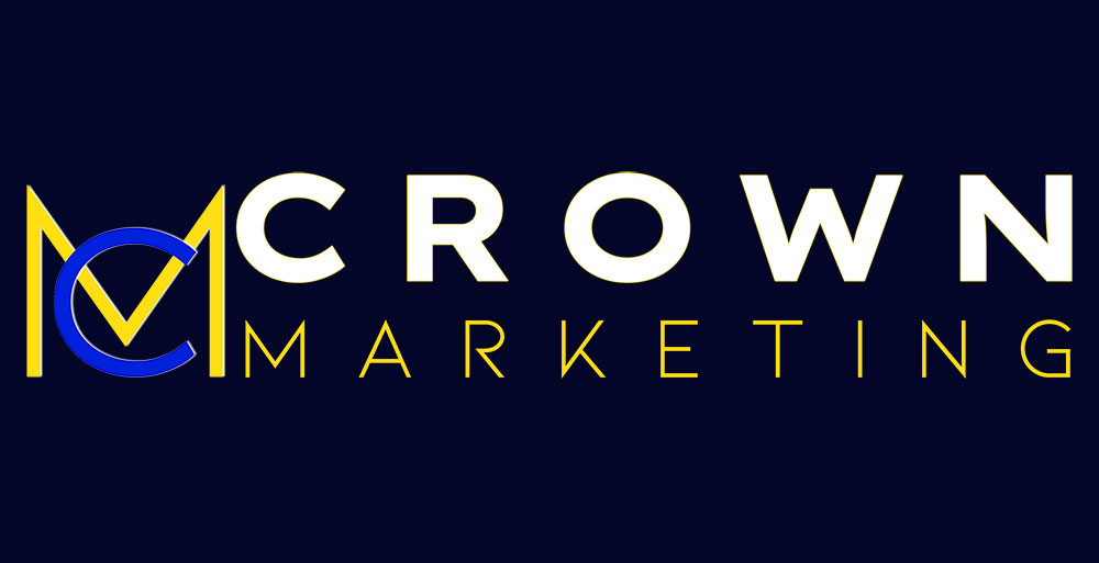 Crown Marketing logo in blue and yellow, featuring bold text on a dark background, representing a digital marketing agency in Las Vegas.| Crown Marketing Digital Marketing Agency Las Vegas