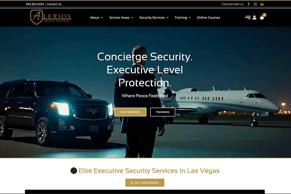 A luxury SUV and private jet at dusk, highlighting executive security services. Text overlay promotes elite protection with a focus on Crown Marketing's Las Vegas marketing expertise.| Crown Marketing Digital Marketing Agency Las Vegas