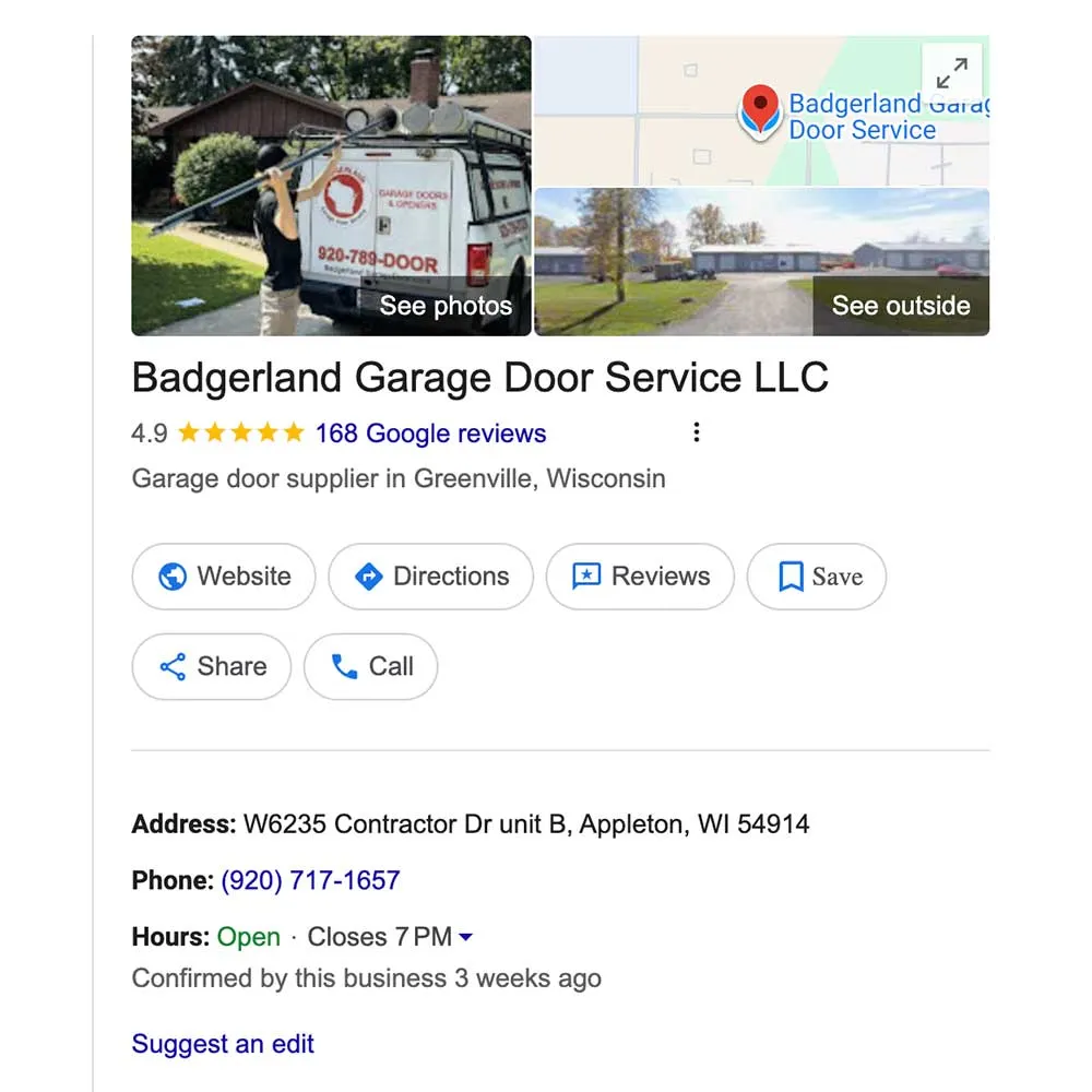 A man loads a garage door onto a van labeled "920-789-DOOR" in front of a house, illustrating local SEO strategies by Crown Marketing to boost visibility for small businesses.| Crown Marketing Digital Marketing Agency Las Vegas