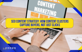 Laptop showing content marketing as a person types, representing Crown Marketing’s digital marketing approach to SEO content clusters.