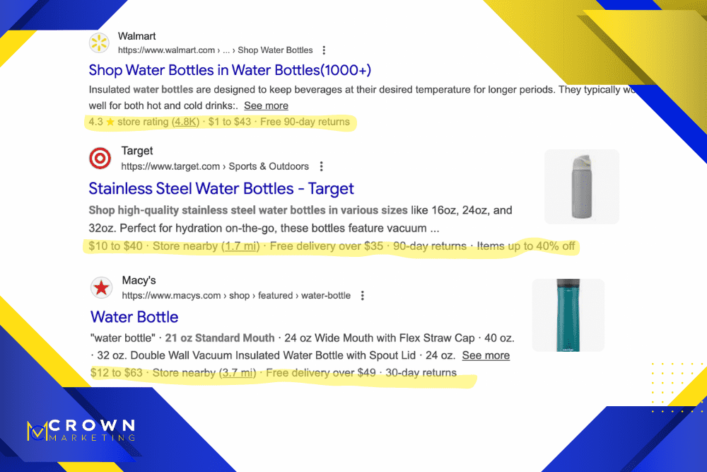 Product rich results with pricing and reviews powered by schema from Crown Marketing, a digital marketing company