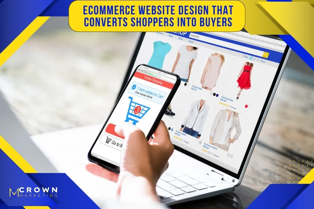A person shops online using a smartphone and laptop, showcasing Crown Marketing's website design services for e-commerce.| Crown Marketing Digital Marketing Agency Las Vegas