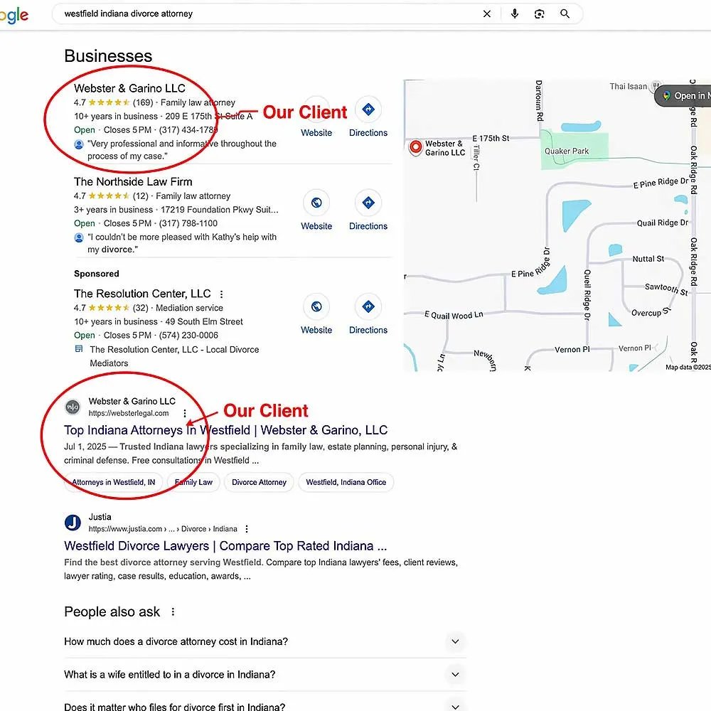 Local-SEO-Services-That-Dominate-The-Map-Pack-2026 Google map pack results with a map and three local business listings