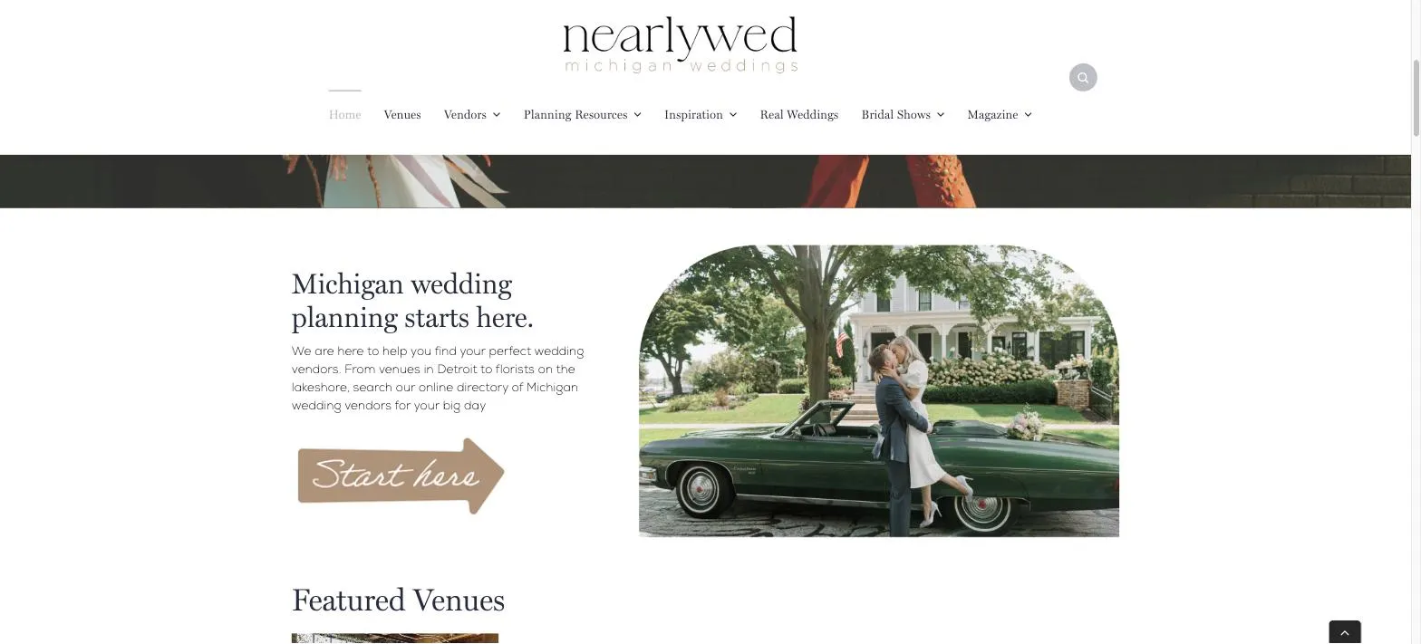 Nearlywed website built by Crown Marketing, a Michigan wedding vendor directory