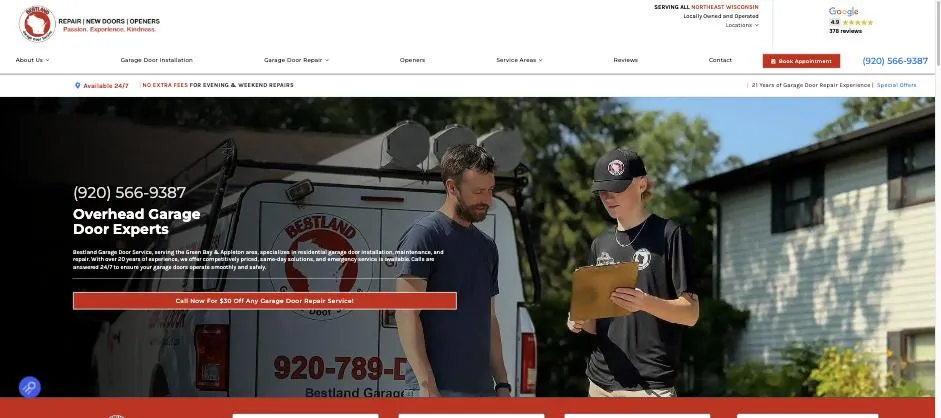 Bestland Garage Door Service website designed by Crown Marketing