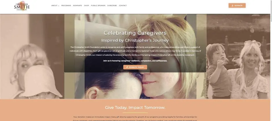 Christopher Smith Foundation website designed by Crown Marketing