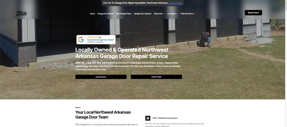 Elite Garage Door NWA website designed by Crown Marketing