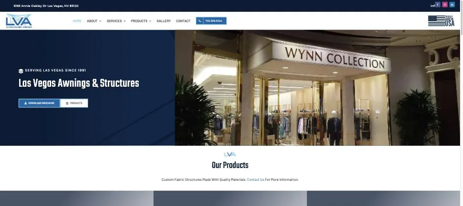 Las Vegas Awnings Structures website designed by Crown Marketing