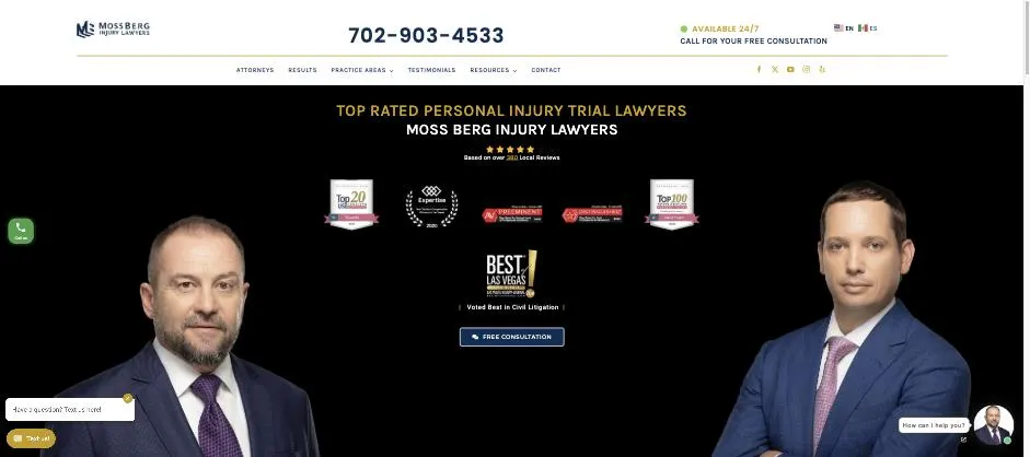 Moss Berg Injury Lawyers website designed by Crown Marketing