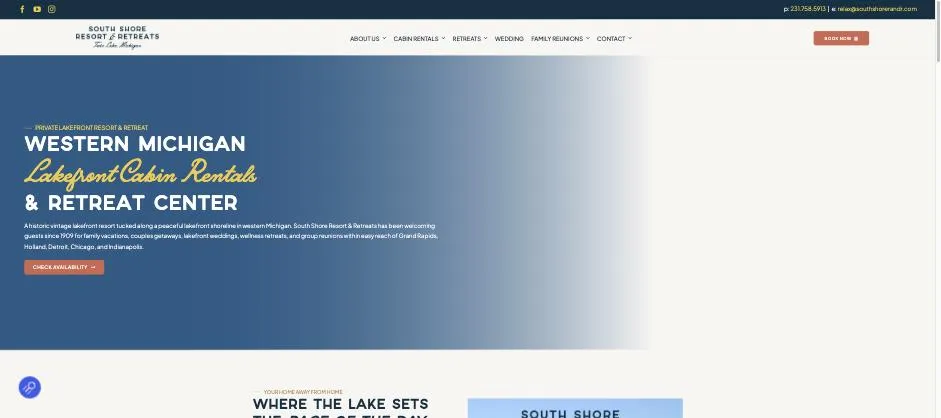 South Shore Resort Retreats website designed by Crown Marketing
