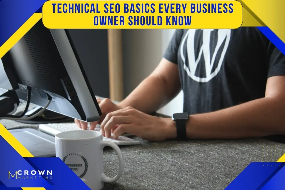 A person in a WordPress shirt works on a computer, with a coffee mug beside them, highlighting Crown Marketing's WordPress web design expertise and digital marketing services.| Crown Marketing Digital Marketing Agency Las Vegas