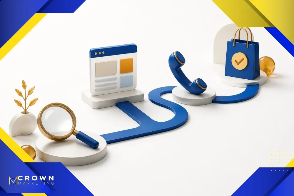Customer journey from search and landing page to form, call, or purchase.